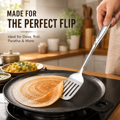 Culinex 18/8 Stainless Steel 14.5" Premium Hollow Handle Slotted Turner Spatula Palta for Dosa, Roti, Omlette, Parantha, Bread | Rustproof Dishwasher Safe