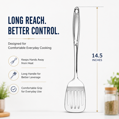 Culinex 18/8 Stainless Steel 14.5" Premium Hollow Handle Slotted Turner Spatula Palta for Dosa, Roti, Omlette, Parantha, Bread | Rustproof Dishwasher Safe