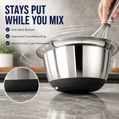 Culinex Premium Heavy Gauge 304 Stainless Steel Anti-Skid Mixing Bowl Set of 4 for Kitchen 2400ml, 3800ml for Cakes, Baking,Dough, Salads | Multipurpose Bowl for Cooking, Prep, Mixing, Beating