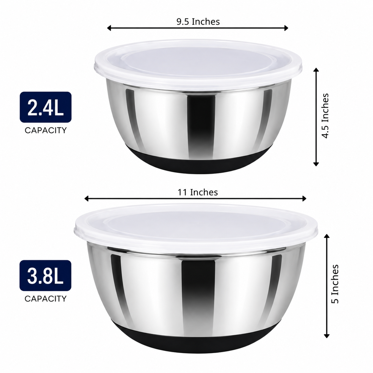 Culinex Premium Heavy Gauge 304 Stainless Steel Anti-Skid Mixing Bowl Set of 4 for Kitchen 2400ml, 3800ml for Cakes, Baking,Dough, Salads | Multipurpose Bowl for Cooking, Prep, Mixing, Beating