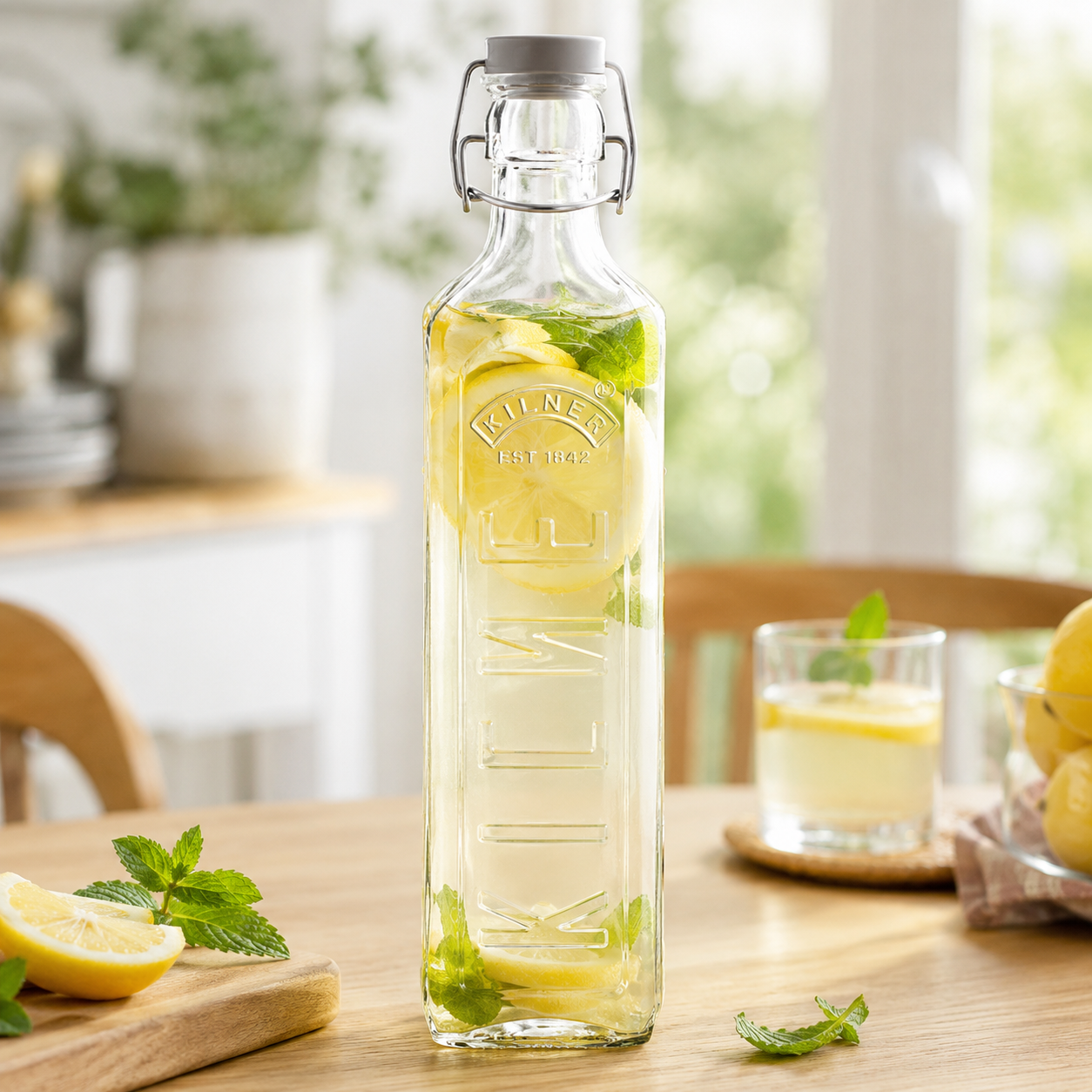 Kilner 1L Square Airtight, Leakproof  Clip Top Premium Glass Bottle for Kitchen Storage, Oils, Juices - 2