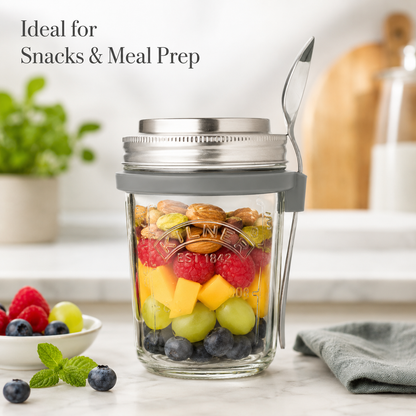 Kilner Premium 350ml Airtight Glass Oatmeal Jar, Overnight Oats Jar, Breakfast Jar with Stainless Steel Spoon | BPA Free, Widemouth, Reusable