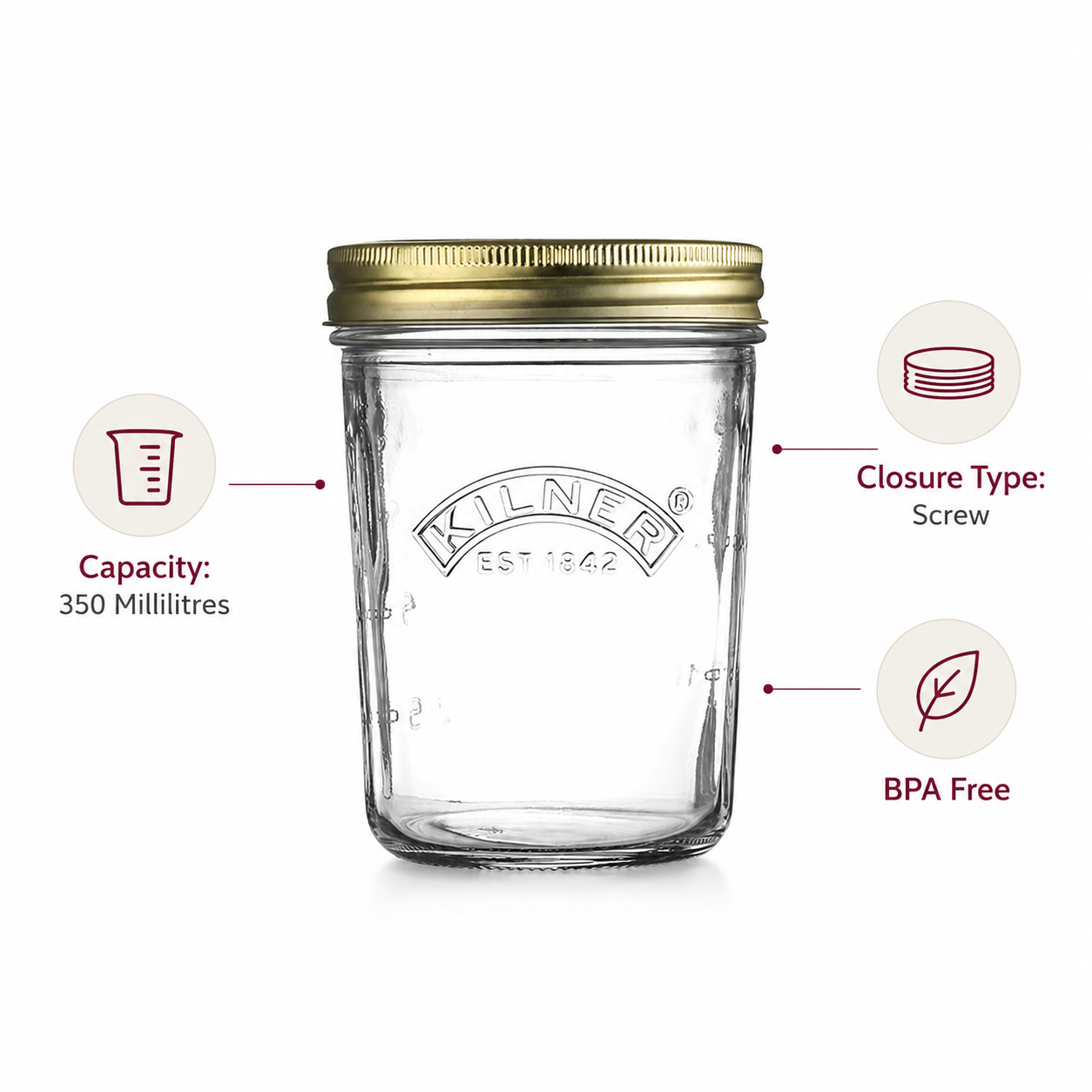 Kilner Premium 350ml Wide Mouth Airtight Glass Preserve Jar for Jams, Pickles, Chutneys - 5