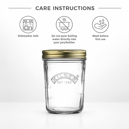 Kilner Premium 350ml Wide Mouth Airtight Glass Preserve Jar for Jams, Pickles, Chutneys