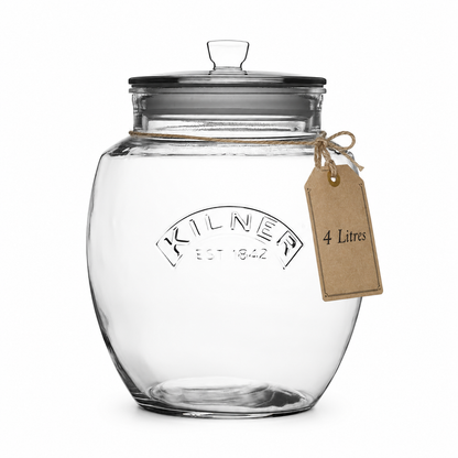 Kilner Universal Premium 4L Airtight Leakproof Glass Storage Jar with Push Top Lid for Grains, Spices, Pulses And Cereals