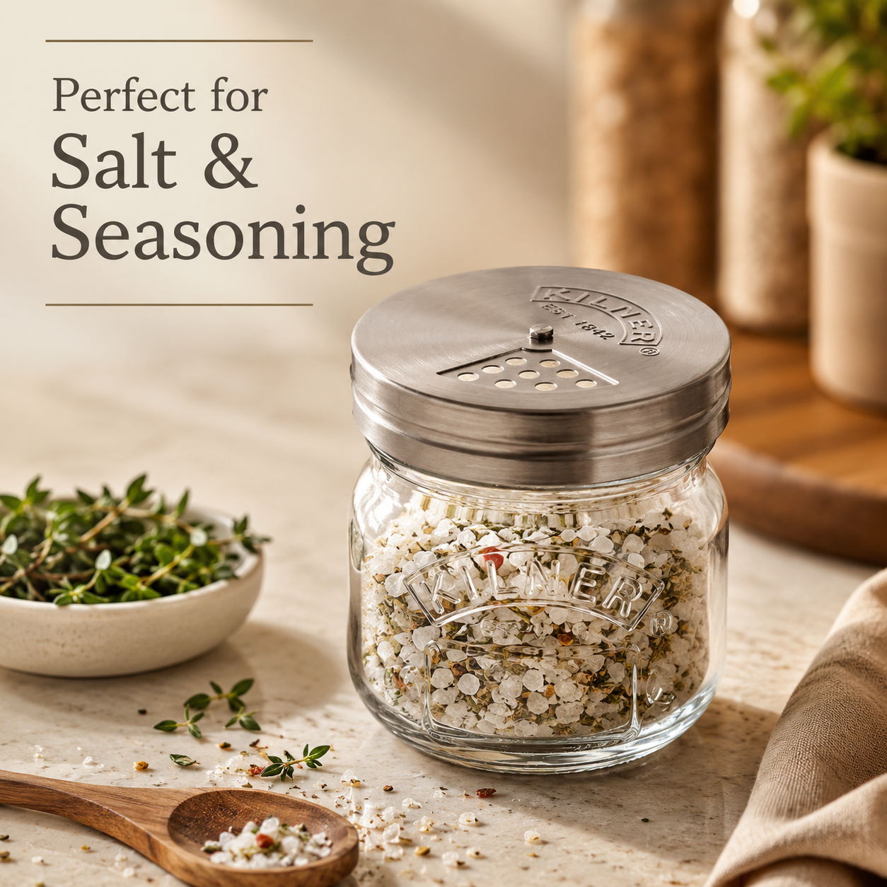 Kilner 250ml Airtight, Leakproof Premium Glass Jar with Stainless Steel Shaker Lid for Spices, Herbs & Sprinkles - 2