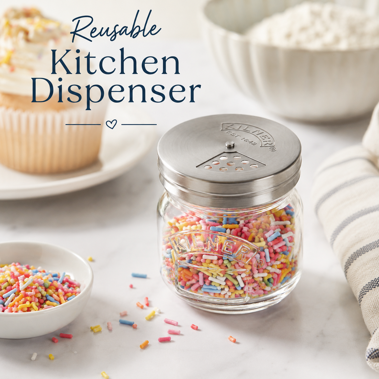 Kilner 250ml Airtight, Leakproof Premium Glass Jar with Stainless Steel Shaker Lid for Spices, Herbs & Sprinkles - 3
