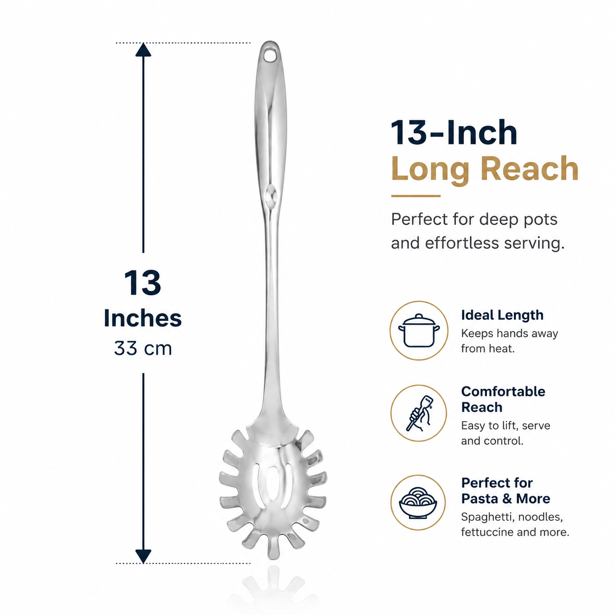 Culinex 18/8 Stainless Steel 12.8" Premium Hollow Handle Pasta Server Pasta Spaghetti Fork, Pasta Spoon, Noodle Fork | Rustproof, Dishwasher Safe - 7