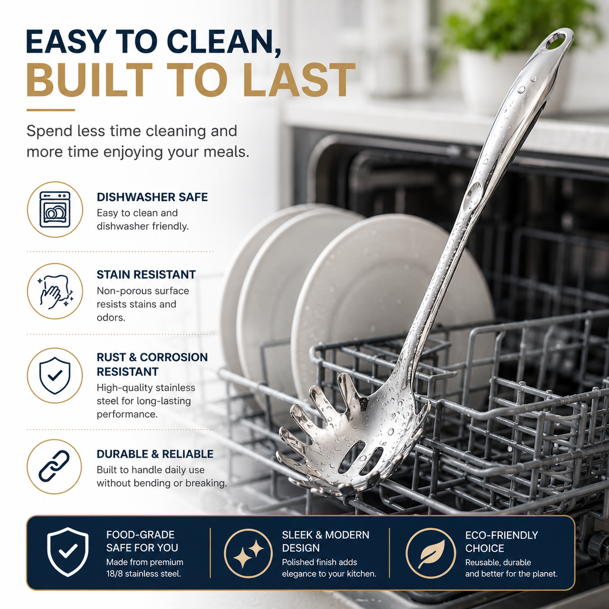 Culinex 18/8 Stainless Steel 12.8" Premium Hollow Handle Pasta Server Pasta Spaghetti Fork, Pasta Spoon, Noodle Fork | Rustproof, Dishwasher Safe - 9