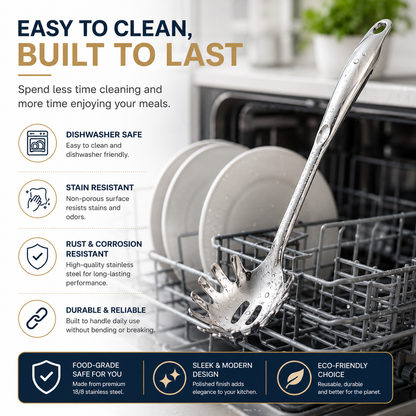 Culinex 18/8 Stainless Steel 12.8" Premium Hollow Handle Pasta Server Pasta Spaghetti Fork, Pasta Spoon, Noodle Fork | Rustproof, Dishwasher Safe