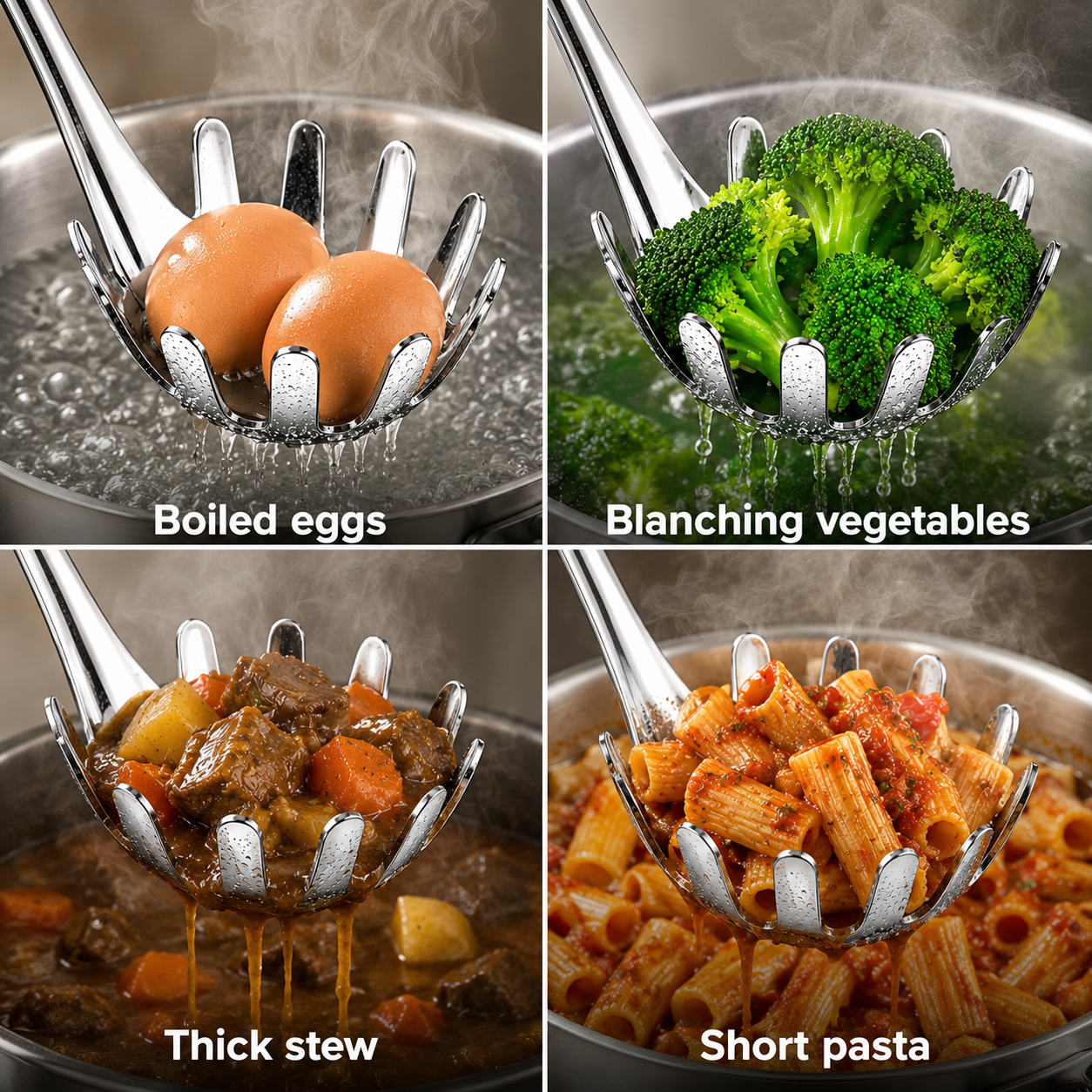 Culinex 18/8 Stainless Steel 12.8" Premium Hollow Handle Pasta Server Pasta Spaghetti Fork, Pasta Spoon, Noodle Fork | Rustproof, Dishwasher Safe