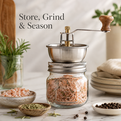 Kilner Premium 250ml Airtight Seasoning Manual Grinder Glass Preserve Jar for Spice, Salt & Pepper