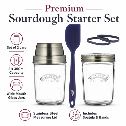 Kilner Premium 350ml Sourdough Starter Set of 2 for Homemade Bread, Pizza, Pancakes, Naan