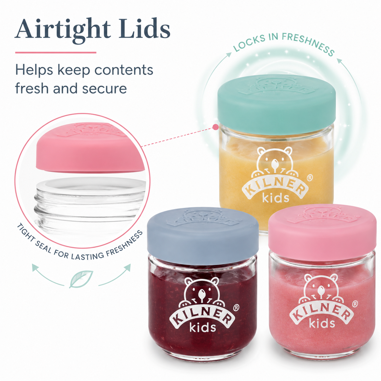 Kilner Premium 6 Pcs x 190ml Airtight Mini Kids Glass Jars with Lids for Baby Food, Jam, Jelly, Dry Food Storage