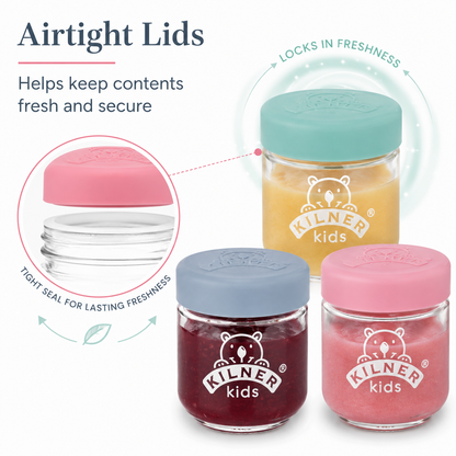 Kilner Premium 6 Pcs x 190ml Airtight Mini Kids Glass Jars with Lids for Baby Food, Jam, Jelly, Dry Food Storage