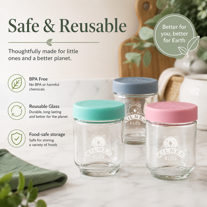 Kilner Premium 6 Pcs x 190ml Airtight Mini Kids Glass Jars with Lids for Baby Food, Jam, Jelly, Dry Food Storage