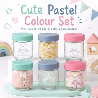 Kilner Premium 6 Pcs x 190ml Airtight Mini Kids Glass Jars with Lids for Baby Food, Jam, Jelly, Dry Food Storage