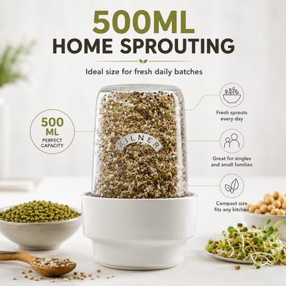 Kilner Premium 500ml Airtight Sprouts Maker, Sprouting Glass Jar for Microgreens, Moong, Chana, Seeds