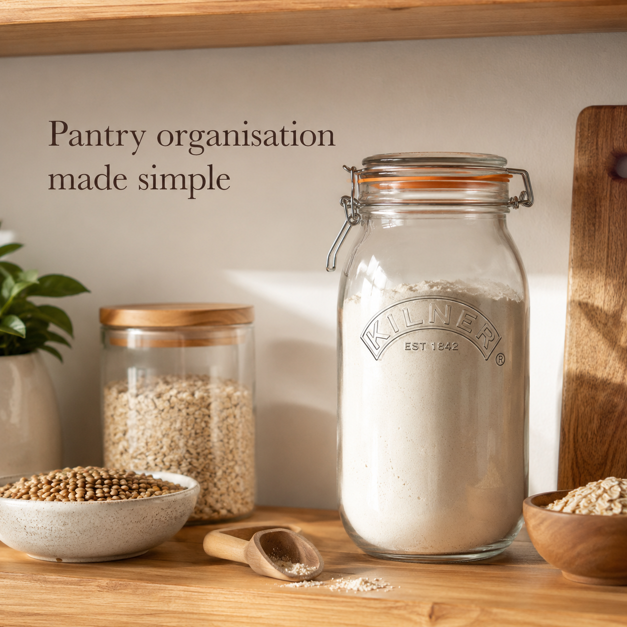 Kilner Premium 2L Round Airtight Glass Jar with Clip Top Lid for Coffee, Tea, Flour, Pulses, Grains, Lentils, Biscuits