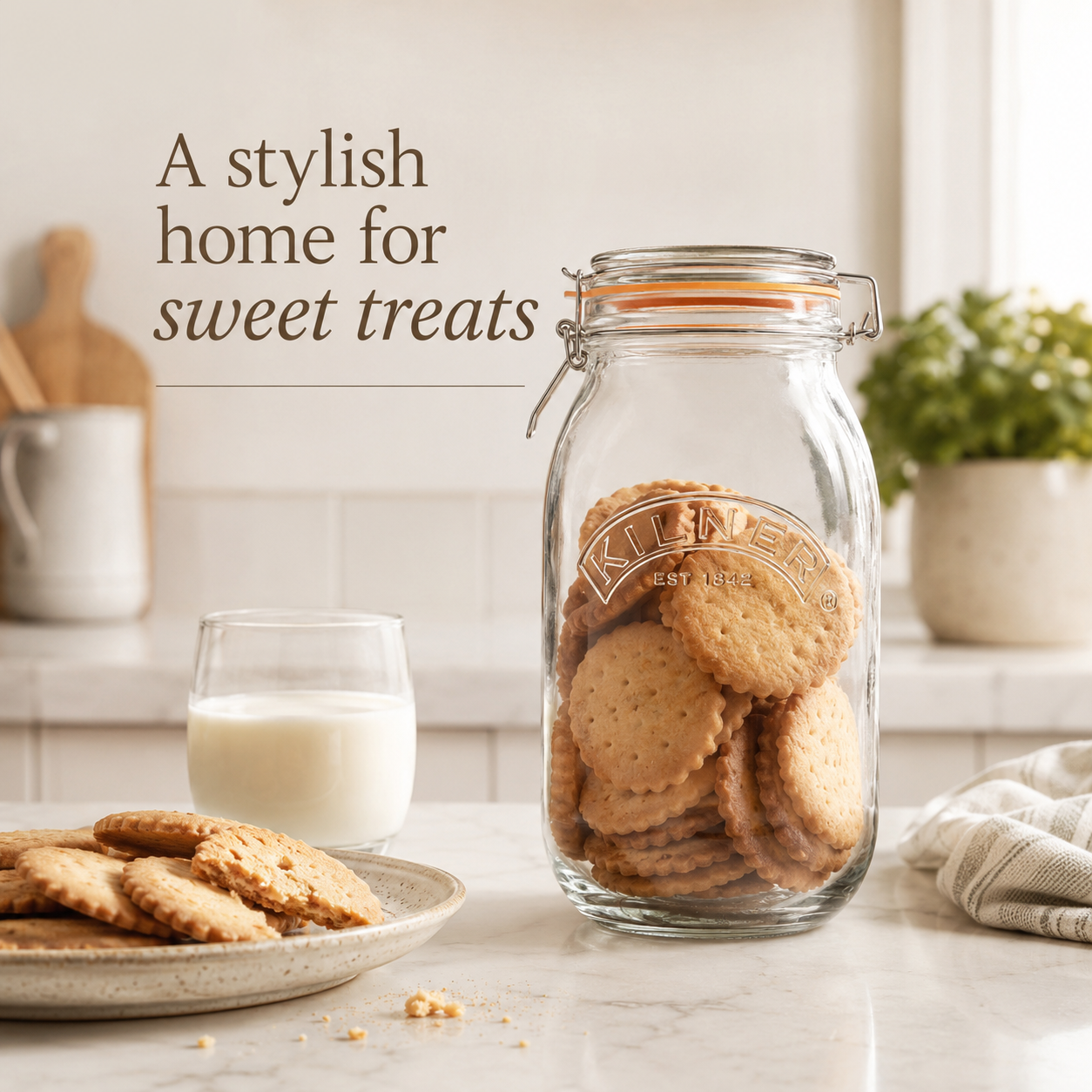 Kilner Premium 2L Round Airtight Glass Jar with Clip Top Lid for Coffee, Tea, Flour, Pulses, Grains, Lentils, Biscuits - 6