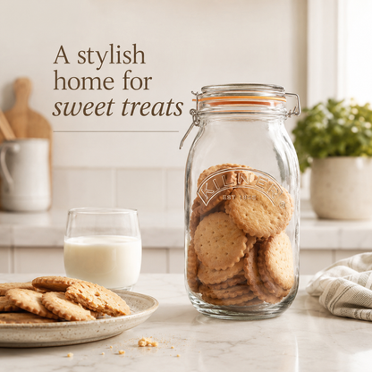 Kilner Premium 2L Round Airtight Glass Jar with Clip Top Lid for Coffee, Tea, Flour, Pulses, Grains, Lentils, Biscuits