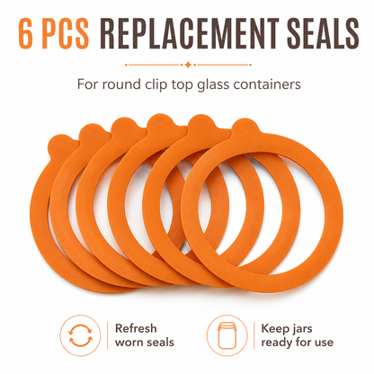 Kilner 6 Pcs Replacement Rubber Seals for Round Clip Top Kilner Glass Containers - Perfect for 350ml, 500ml, 1 Ltr, 1.5 Ltr & 2 Ltr