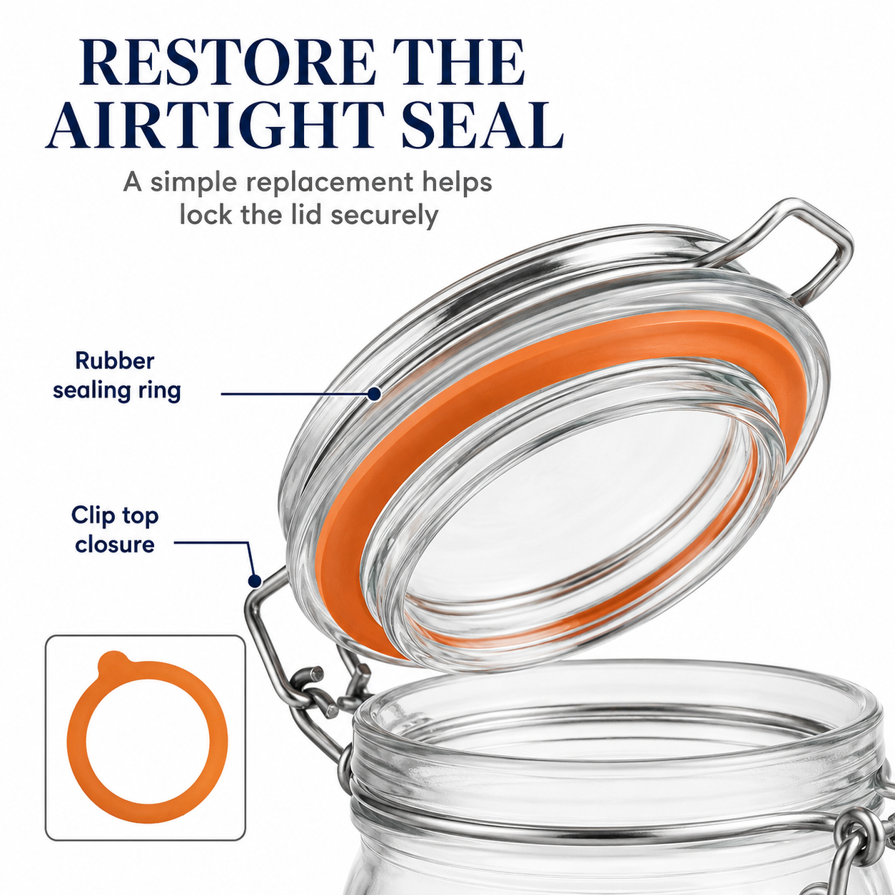 Kilner 6 Pcs Replacement Rubber Seals for Round Clip Top Kilner Glass Containers - Perfect for 350ml, 500ml, 1 Ltr, 1.5 Ltr & 2 Ltr - 14