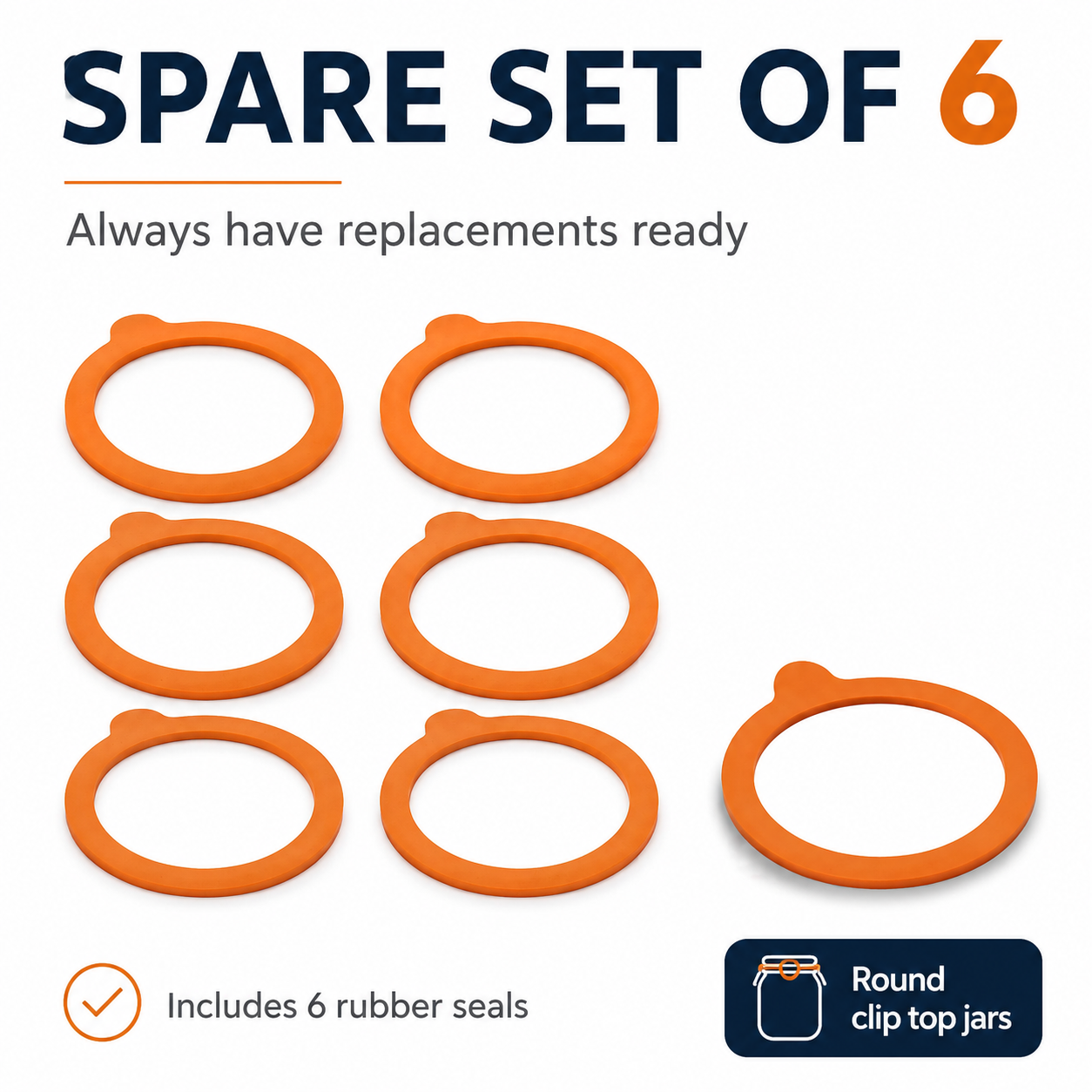 Kilner 6 Pcs Replacement Rubber Seals for Round Clip Top Kilner Glass Containers - Perfect for 350ml, 500ml, 1 Ltr, 1.5 Ltr & 2 Ltr - 4
