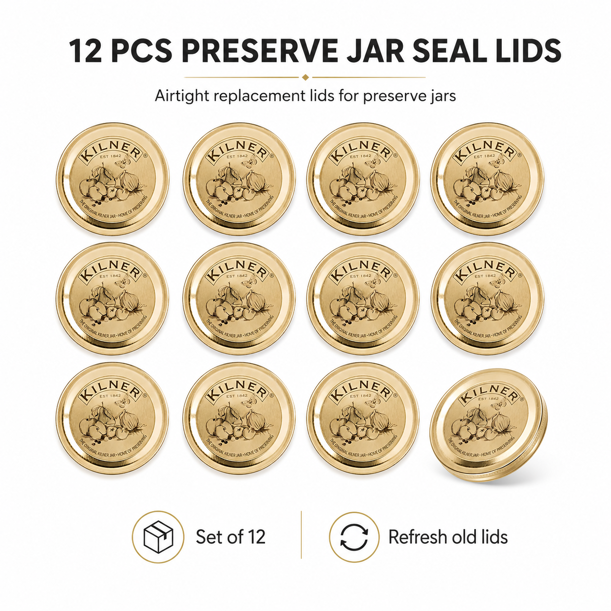 Kilner 12 Pcs Preserve Jar Seal Replacement Lids compatible with 0.25L, 0.5L and 1L Kilner Glass Jars - 2