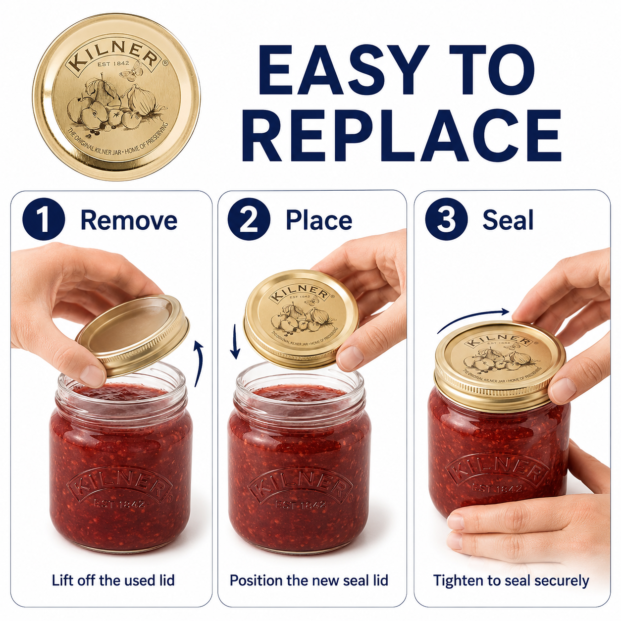 Kilner 12 Pcs Preserve Jar Seal Replacement Lids compatible with 0.25L, 0.5L and 1L Kilner Glass Jars - 6