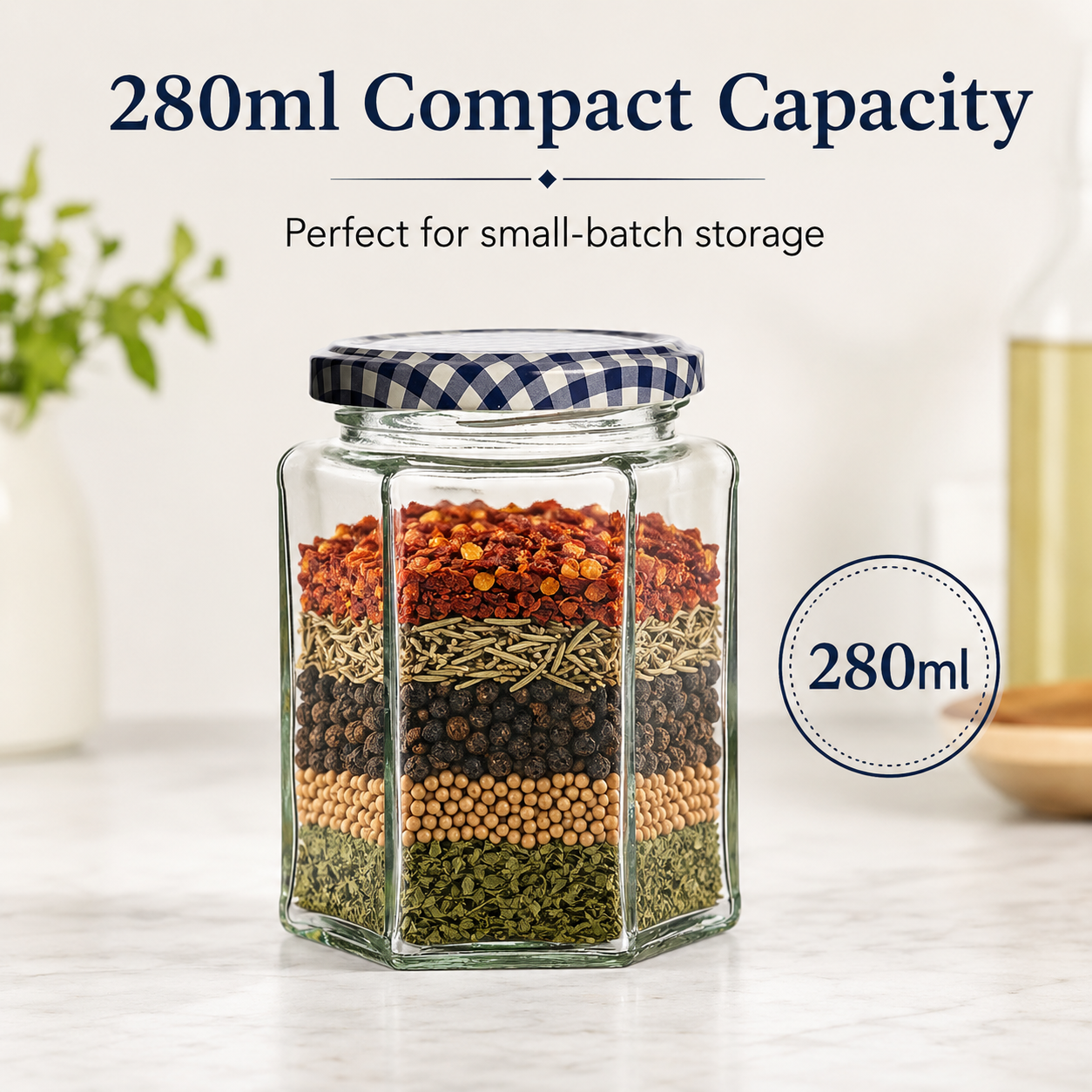 Kilner Hexagonal Premium 280ml Twist Top Jar for Herbs, Spices, Jams, Chutneys