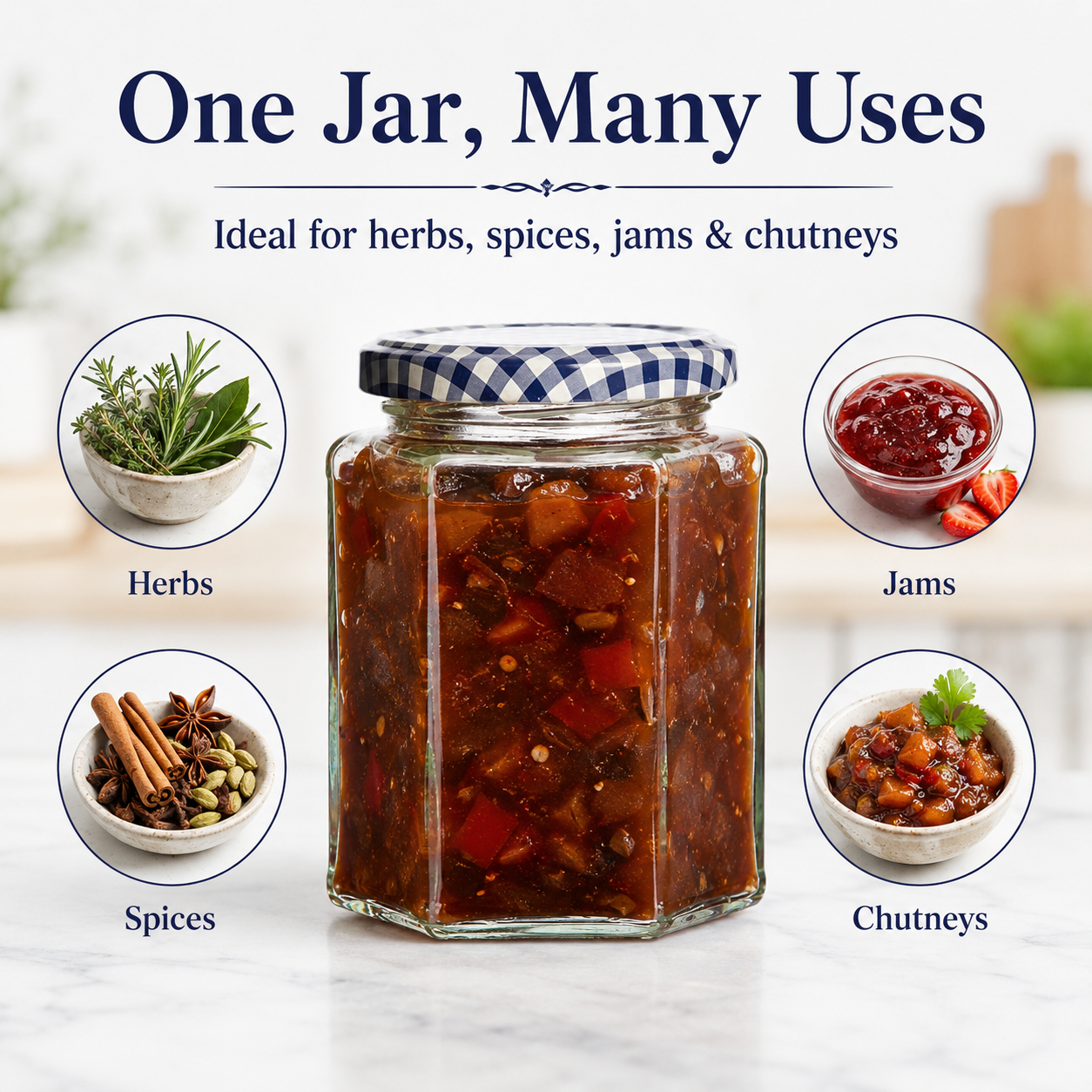 Kilner Hexagonal Premium 280ml Twist Top Jar for Herbs, Spices, Jams, Chutneys