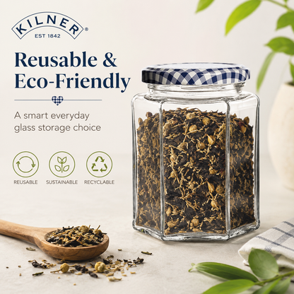 Kilner Hexagonal Premium 280ml Twist Top Jar for Herbs, Spices, Jams, Chutneys