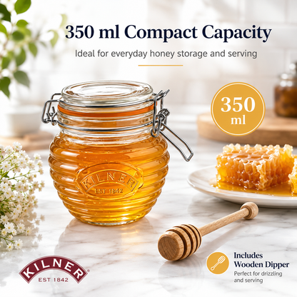 Kilner 350 ml Airtight Premium Honey Glass Jar with Dipper Ideal for Storing and Serving Syrups