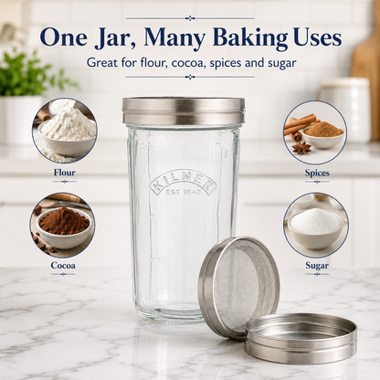 Kilner Premium 500ml  Wide Mouth Sifter Jar Set  for Baking, Flour, Cocoa, Spices, Sugar Storage