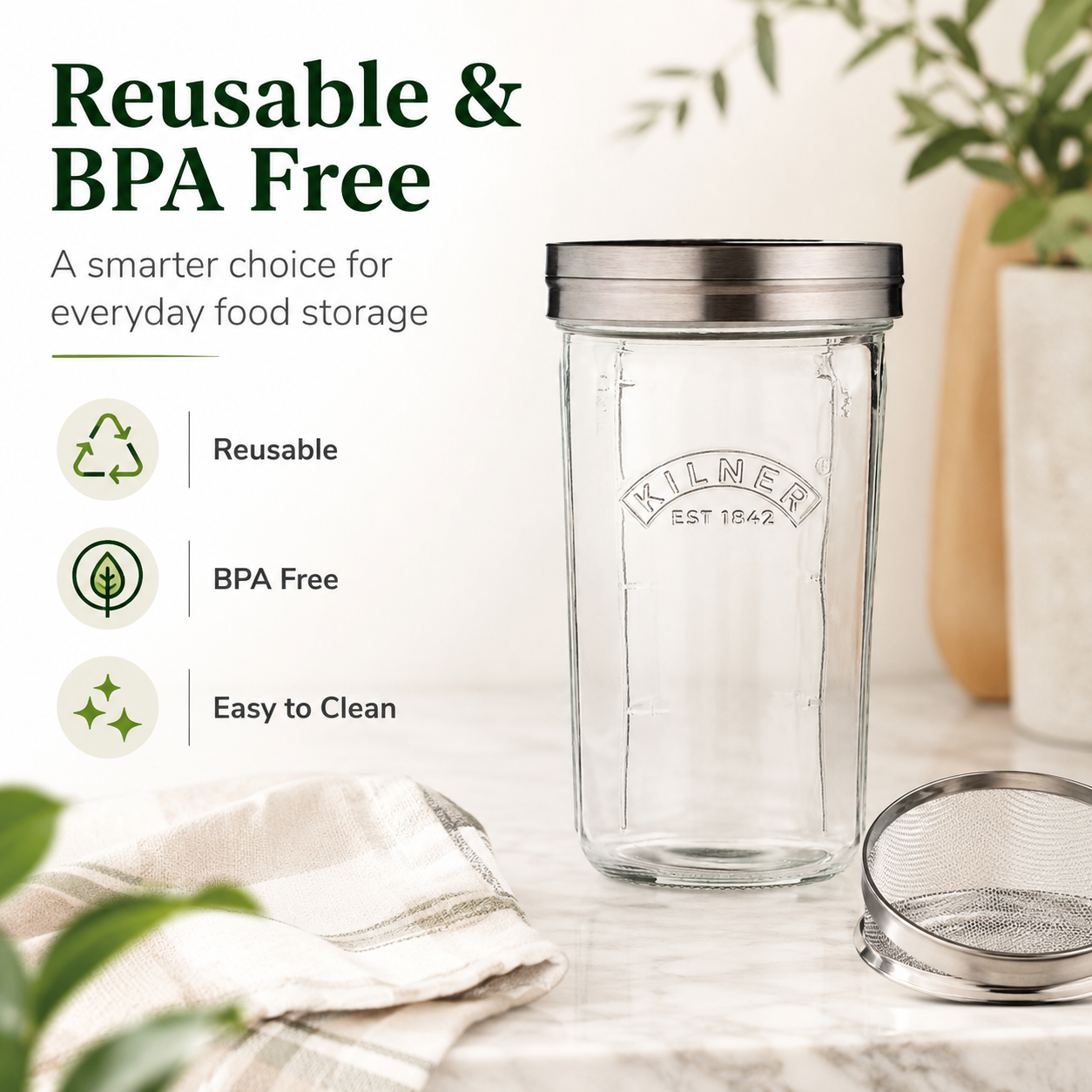 Kilner Premium 500ml  Wide Mouth Sifter Jar Set  for Baking, Flour, Cocoa, Spices, Sugar Storage