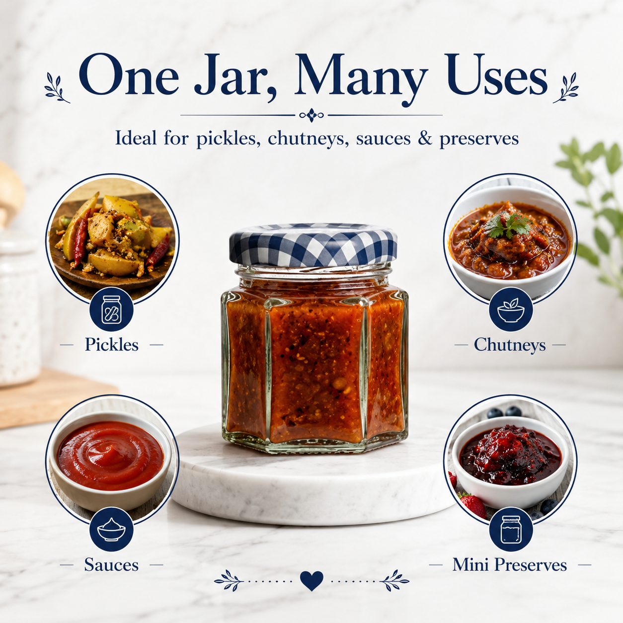 Kilner Premium 110ml Hexagonal Airtight Twist Top Glass Jar for Pickle, Chutneys, Sauces - 3
