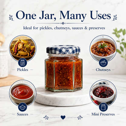 Kilner Premium 110ml Hexagonal Airtight Twist Top Glass Jar for Pickle, Chutneys, Sauces