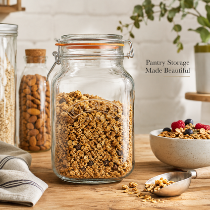 Kilner 1.5L Airtight Square Wire Clip Top Premium Food Storage Container Jar for Kitchen