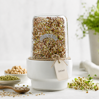 Kilner Premium 500ml Airtight Sprouts Maker, Sprouting Glass Jar for Microgreens, Moong, Chana, Seeds