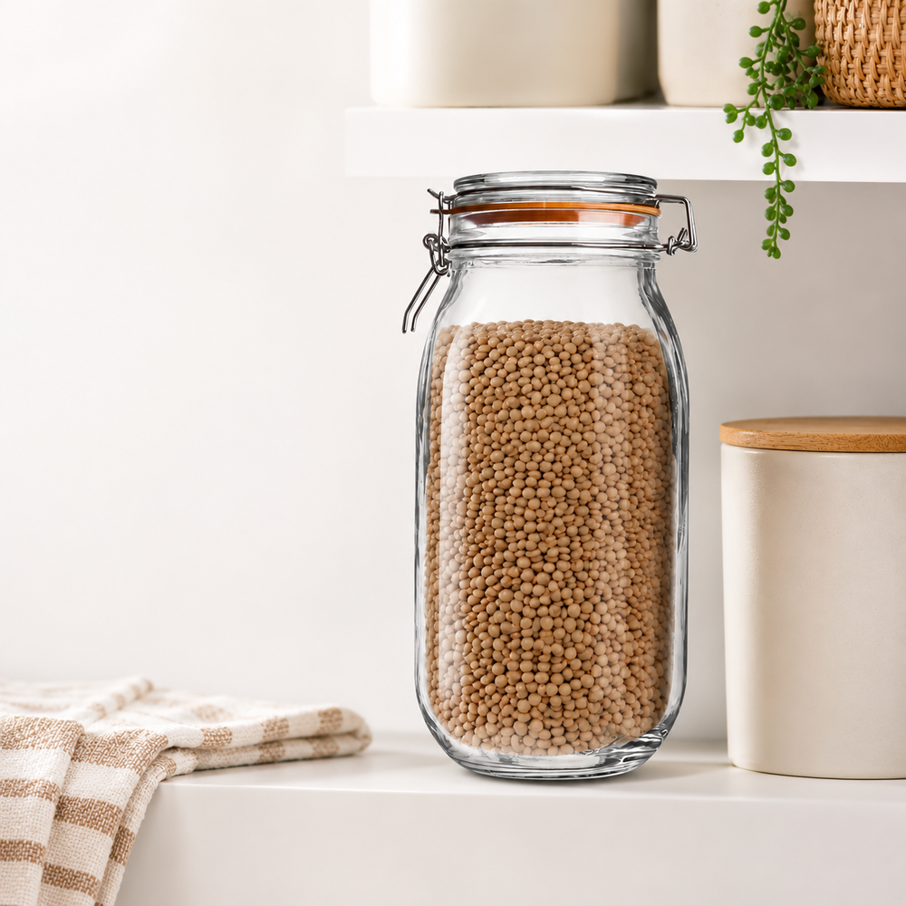 Kilner Premium 2L Round Airtight Glass Jar with Clip Top Lid for Coffee, Tea, Flour, Pulses, Grains, Lentils, Biscuits