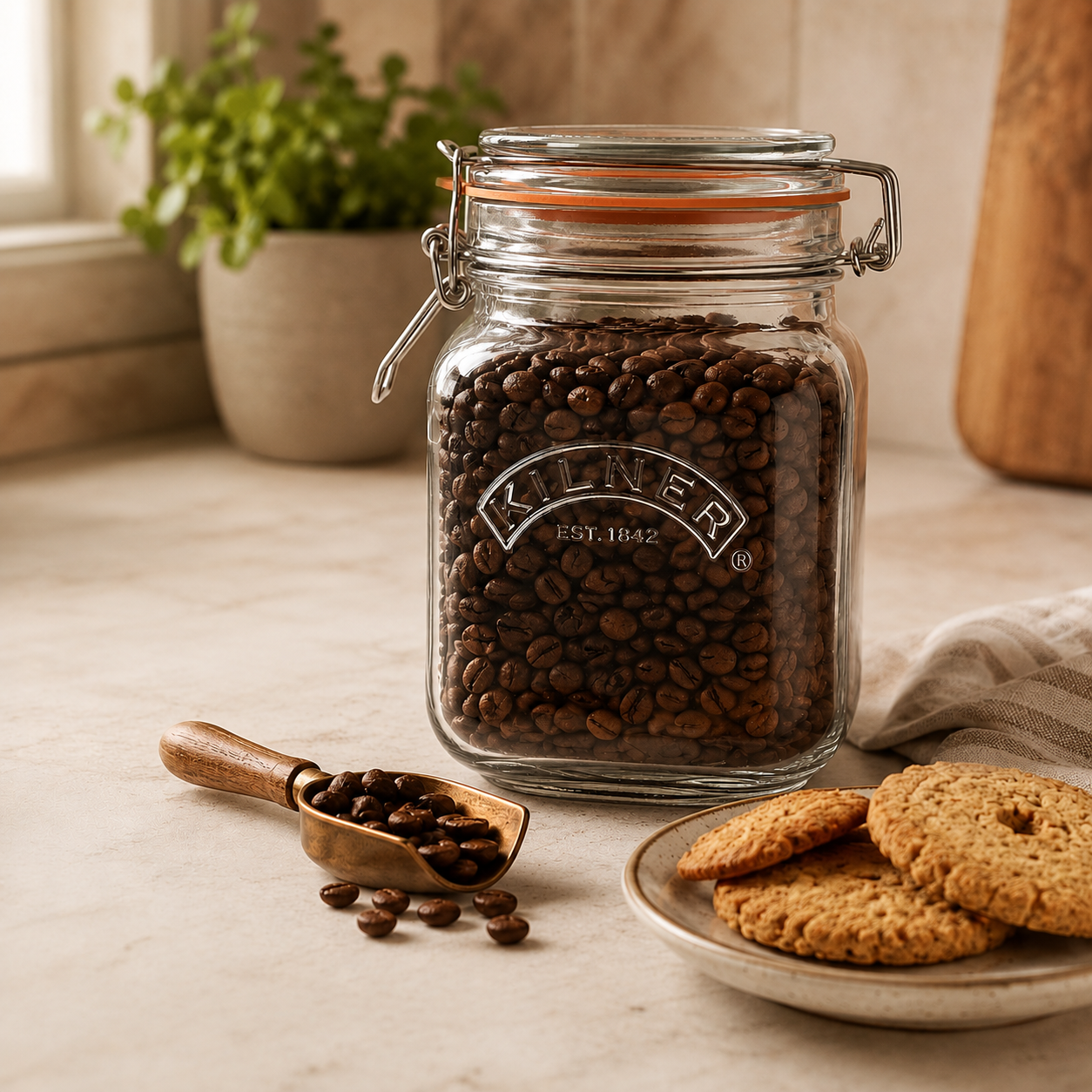 Kilner  1L Airtight Square Wire Clip Top Premium Food Storage Container Jar for Kitchen - 1