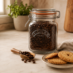 Kilner  1L Airtight Square Wire Clip Top Premium Food Storage Container Jar for Kitchen