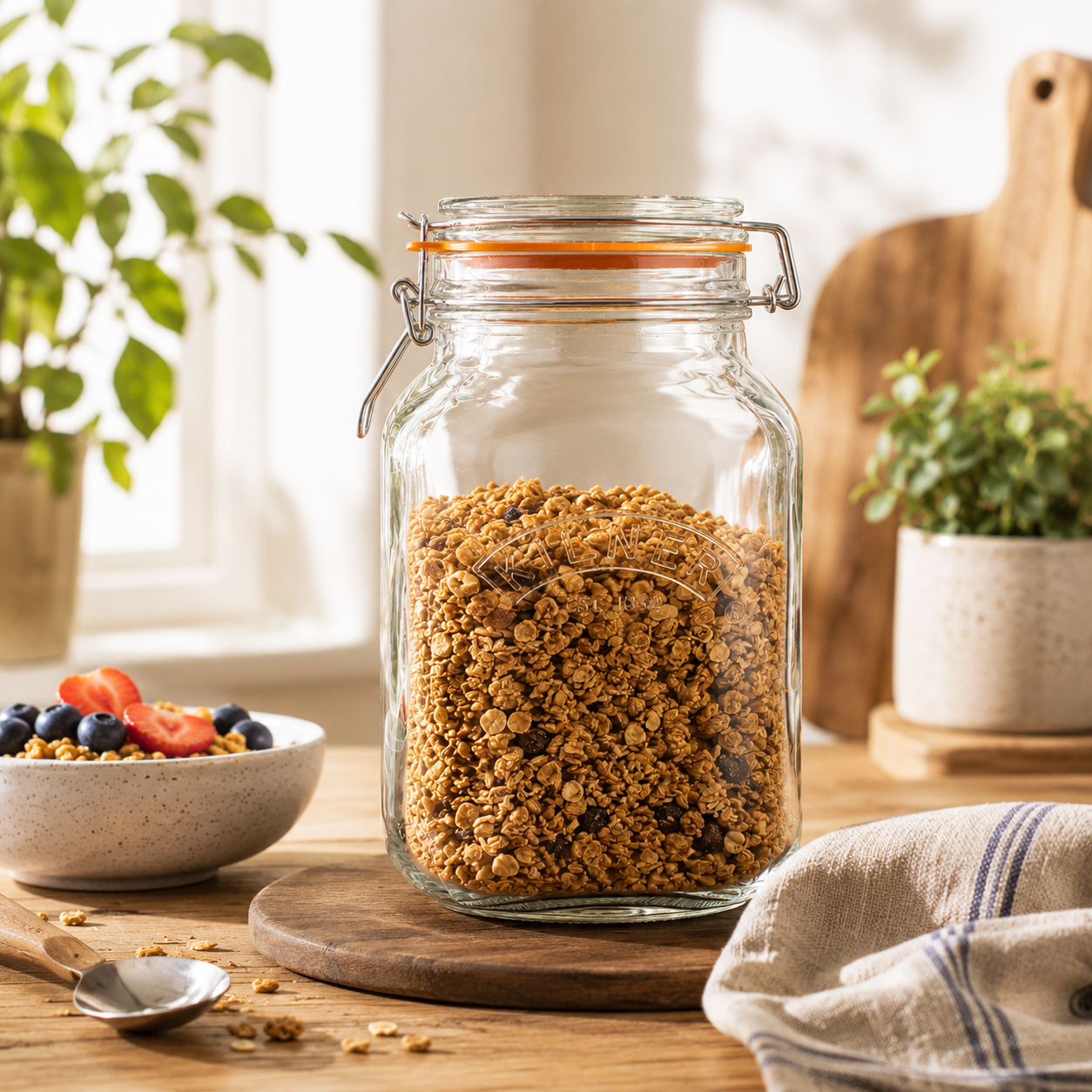 Kilner 1.5L Airtight Square Wire Clip Top Premium Food Storage Container Jar for Kitchen - 1