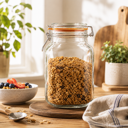 Kilner 1.5L Airtight Square Wire Clip Top Premium Food Storage Container Jar for Kitchen