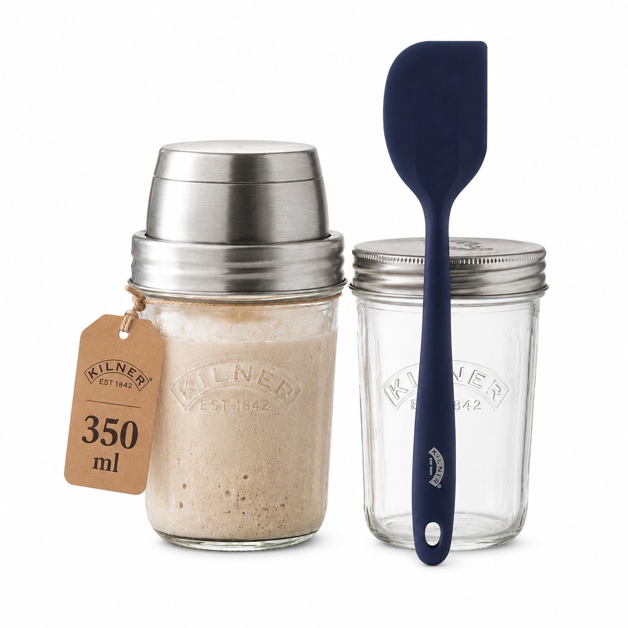 Kilner Premium 350ml Sourdough Starter Set of 2 for Homemade Bread, Pizza, Pancakes, Naan