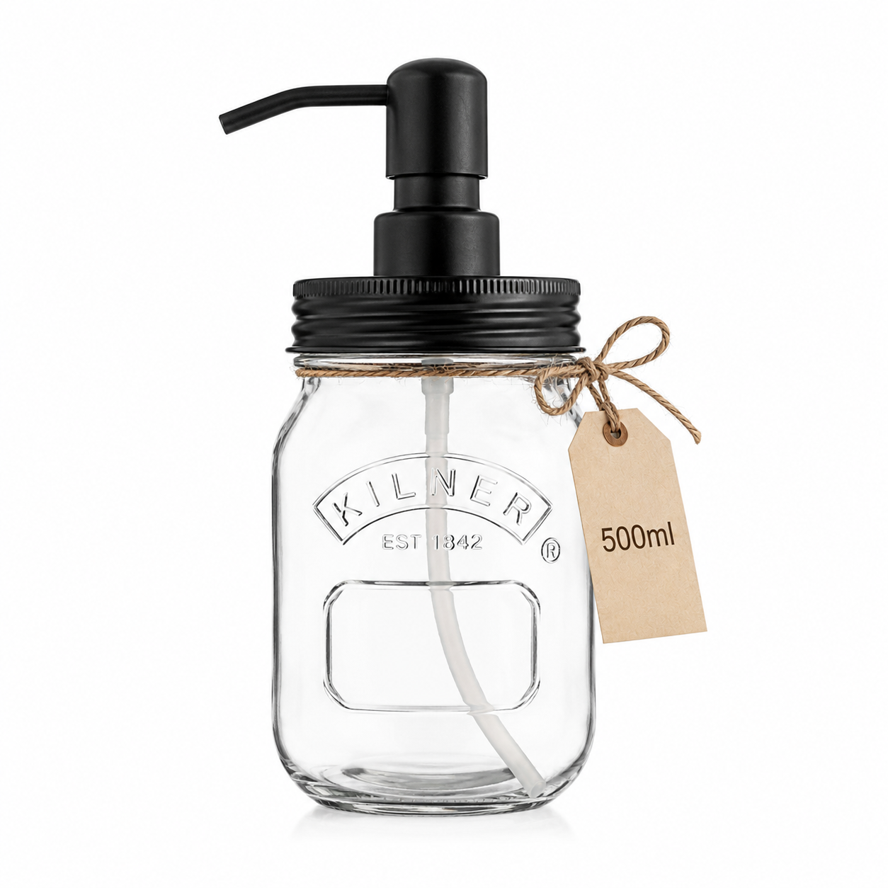 Kilner Premium Refillable 500ml Glass Dispenser Bottle with Stainless Steel Pump for Liquid Soap & Lotion - 2