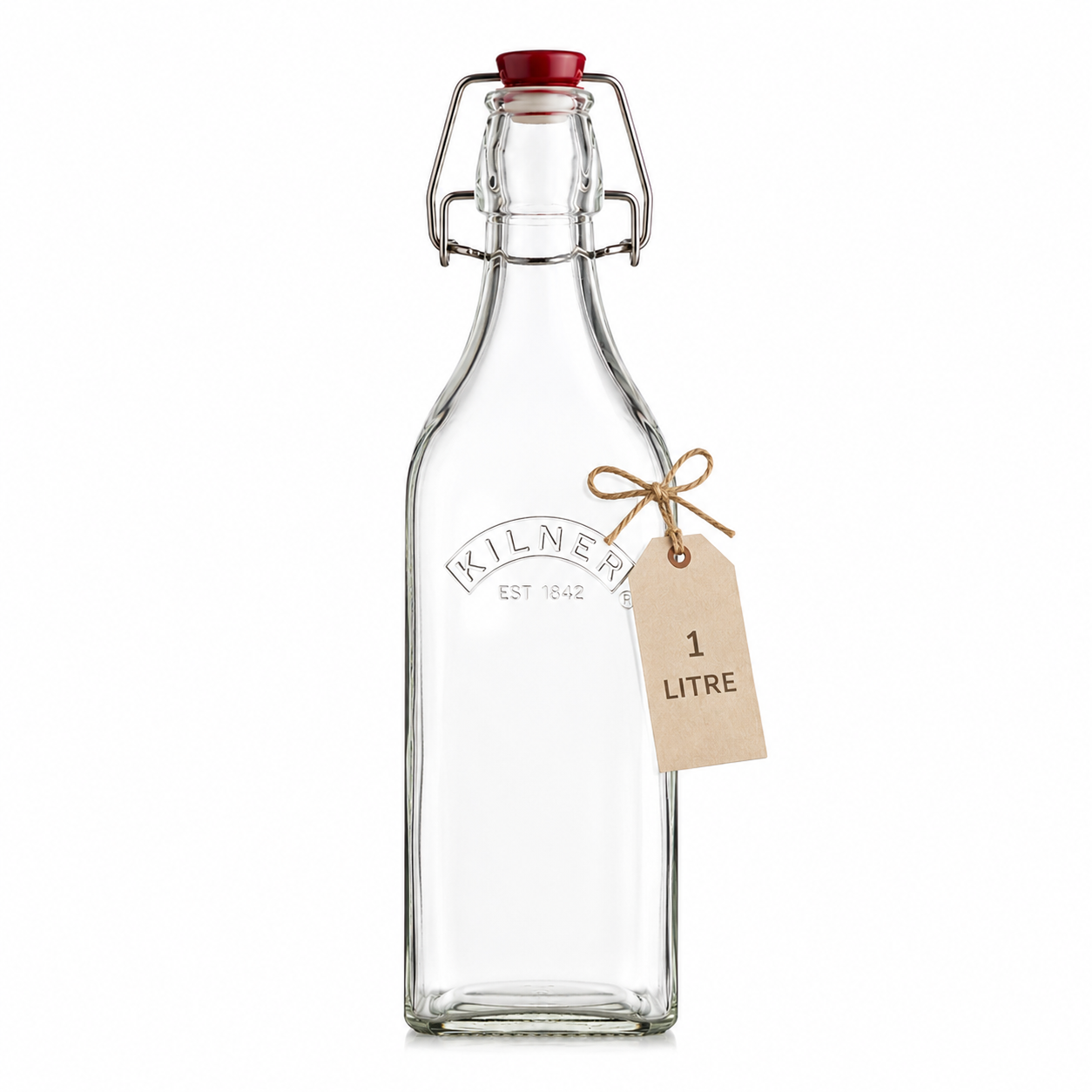 Kilner Premium 1L Square Clip top Airtight Preservative Glass Bottle or Oils, Juices, Drinks, Sauces