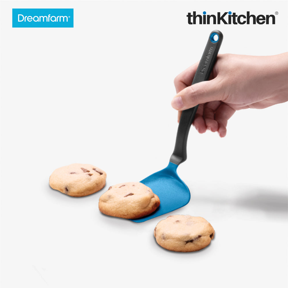 Dreamfarm Flexible Premium Blue Mini Spatula for Flipping & Chopping, Heat-Resistant Non-Stick Turner - CHOPULA, 9.7"