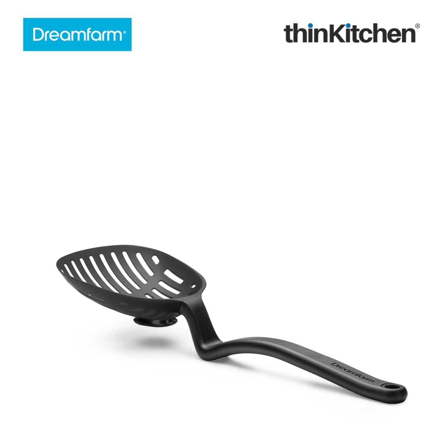 Dreamfarm Lestrain Drip Catching Sit Up Scoop Strainer Keeps Bench Tops Mess Free Flexible Dripless Slotted Spoon Food Strainer Black 1
